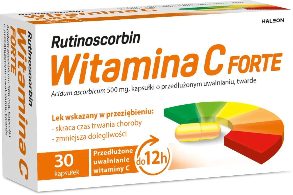 Rutinoscorbin Witamina C Forte - wspiera gojenie się ran, skraca czas przeziębienia. 30 kapsułek o przedłużonym uwalnianiu.