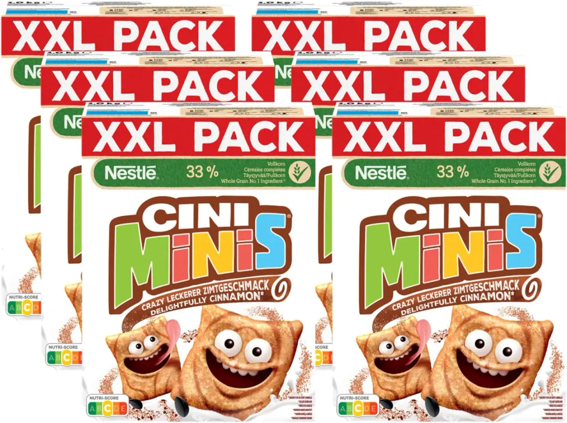 XXL-Packungen Cini Minis Zimtgeschmack. Sind Cini Minis vegan? Die Verpackung gibt Auskunft.