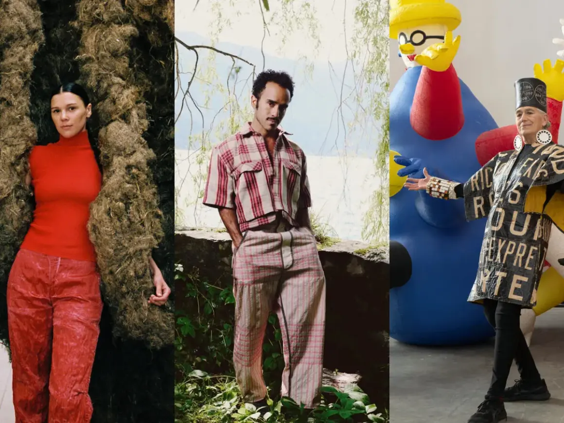 A triptych showcasing avant-garde fashion and art, hinting at the best galleries for emerging artists.