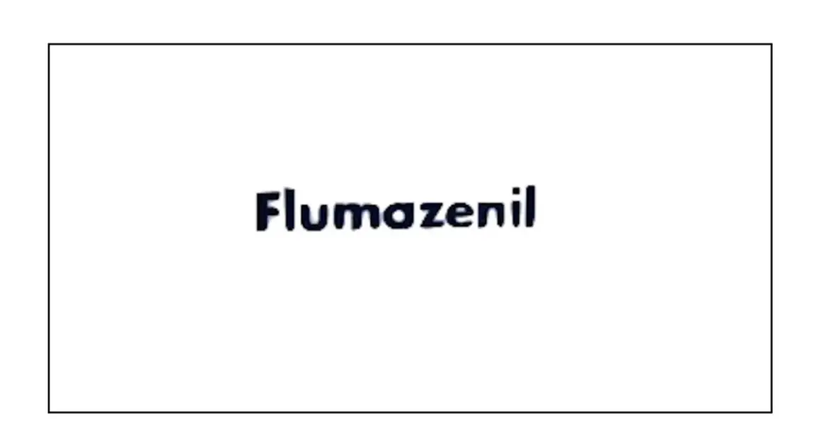 Napis "Flumazenil" w ciemnoniebieskiej, pogrubionej czcionce na białym tle.