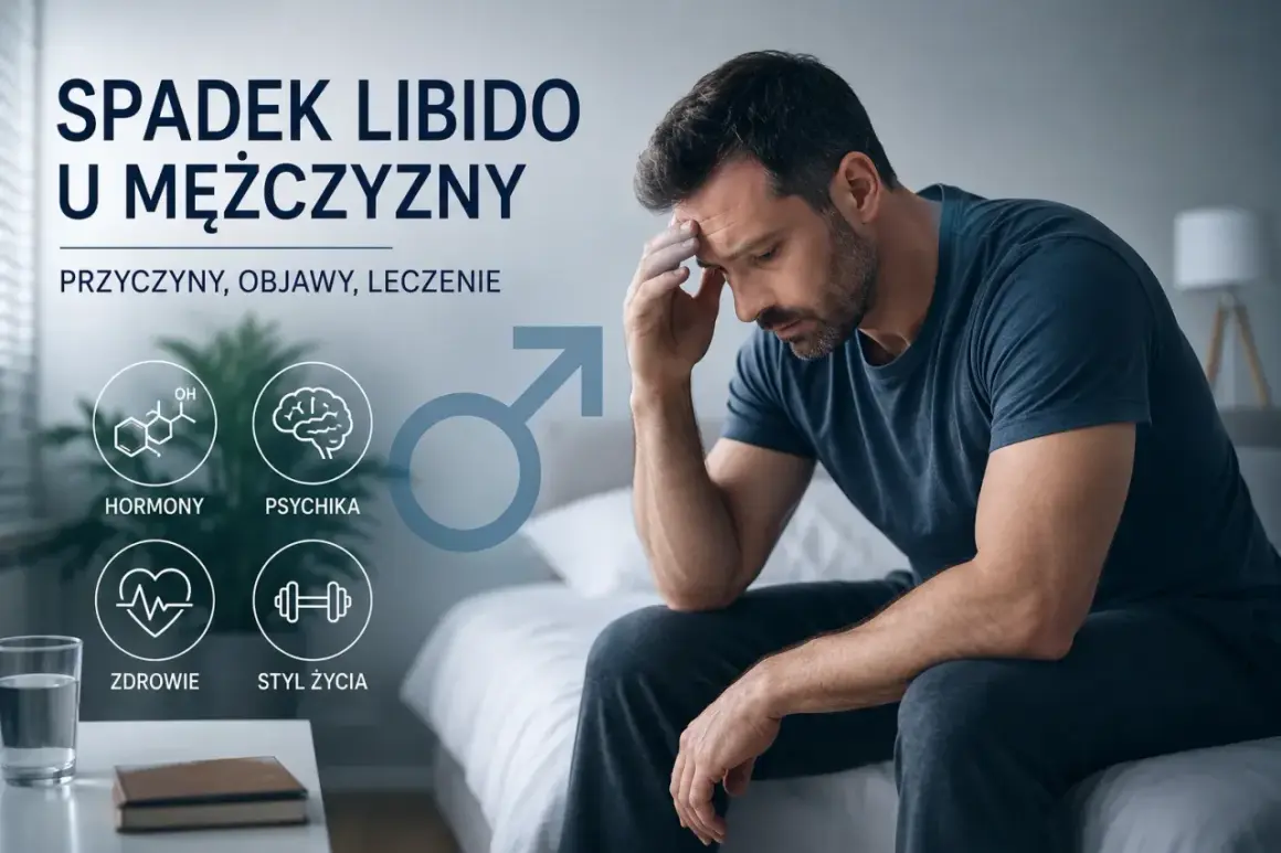 Mężczyzna zmartwiony spadkiem libido. Obraz przedstawia czynniki wpływające na popęd seksualny: hormony, psychikę, zdrowie i styl życia. Dowiedz się, jak sprawdzić poziom libido.