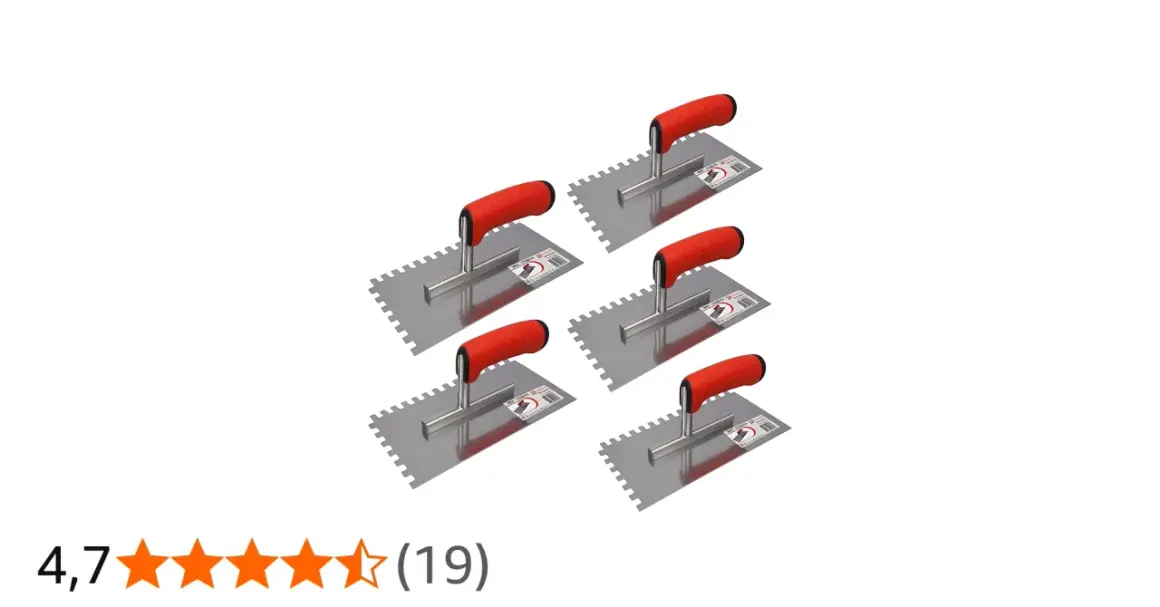 Ensemble de 5 truelles à dents pour carrelage 60x60. Idéal pour une pose uniforme de colle.