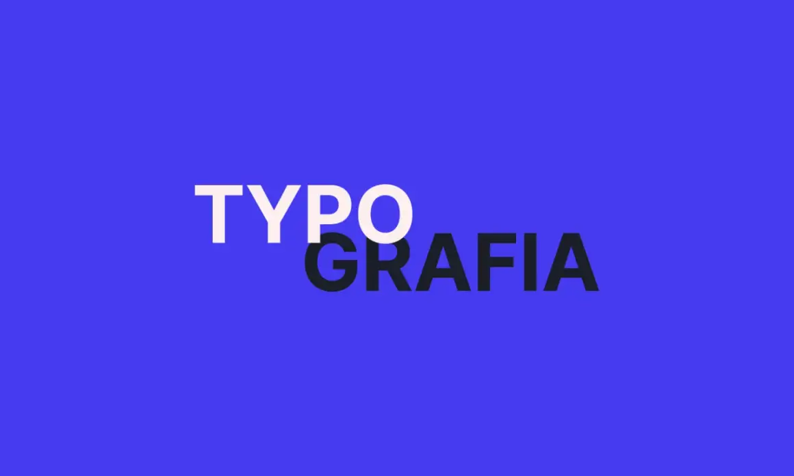 Napis TYPO GRAFIA w stylu Playfair Display font. Białe litery TYPO nakładają się na ciemne GRAFIA.