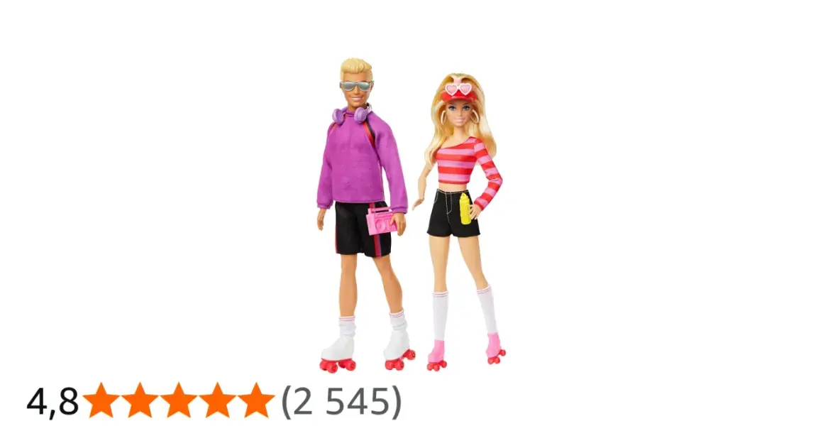 Barbie och Ken på rullskridskor, redo för en filmkväll.