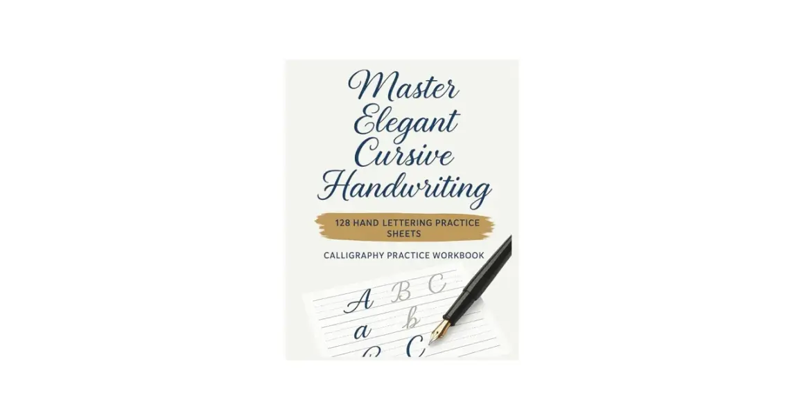 Calligraphy practice workbook showing elegant cursive handwriting, with the letter 'a' and other letters being practiced.