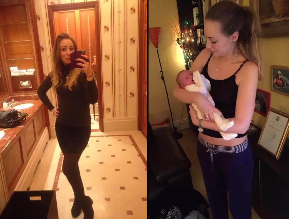 Frau im Badezimmer, dann mit Baby. Eine kryptische Schwangerschaft, die zu einem Wunder führte.