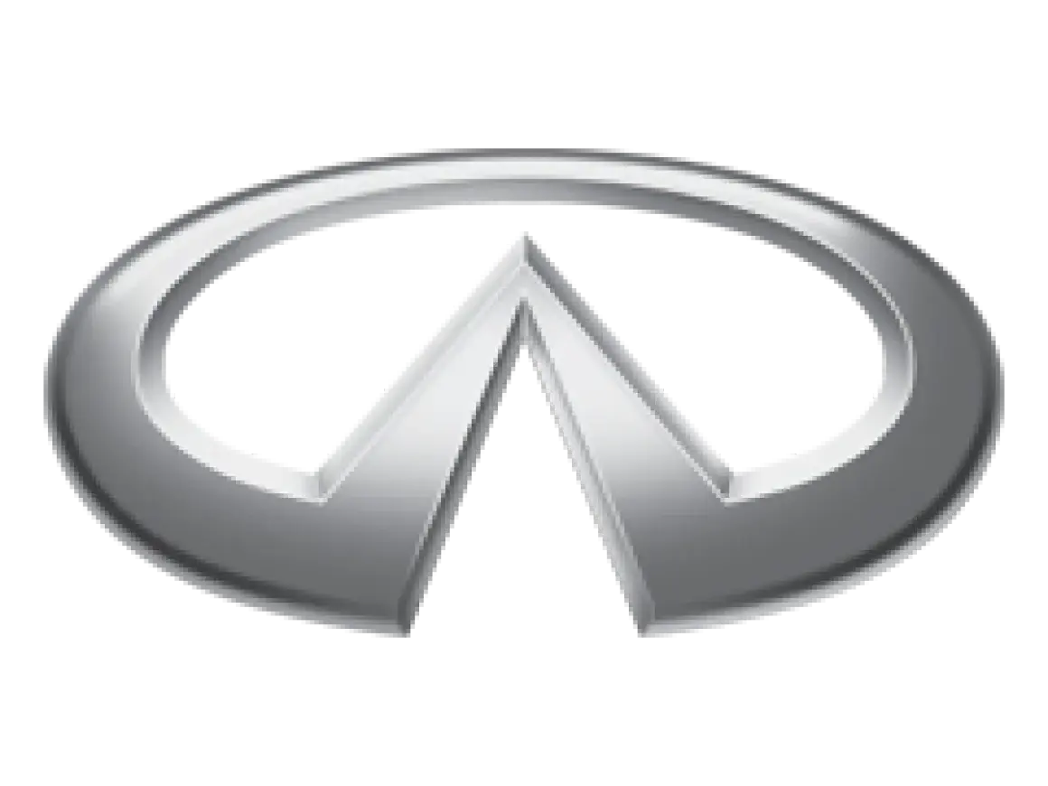 Srebrne logo Infiniti, amerykańskiej marki samochodów, symbolizuje luksus i innowację.