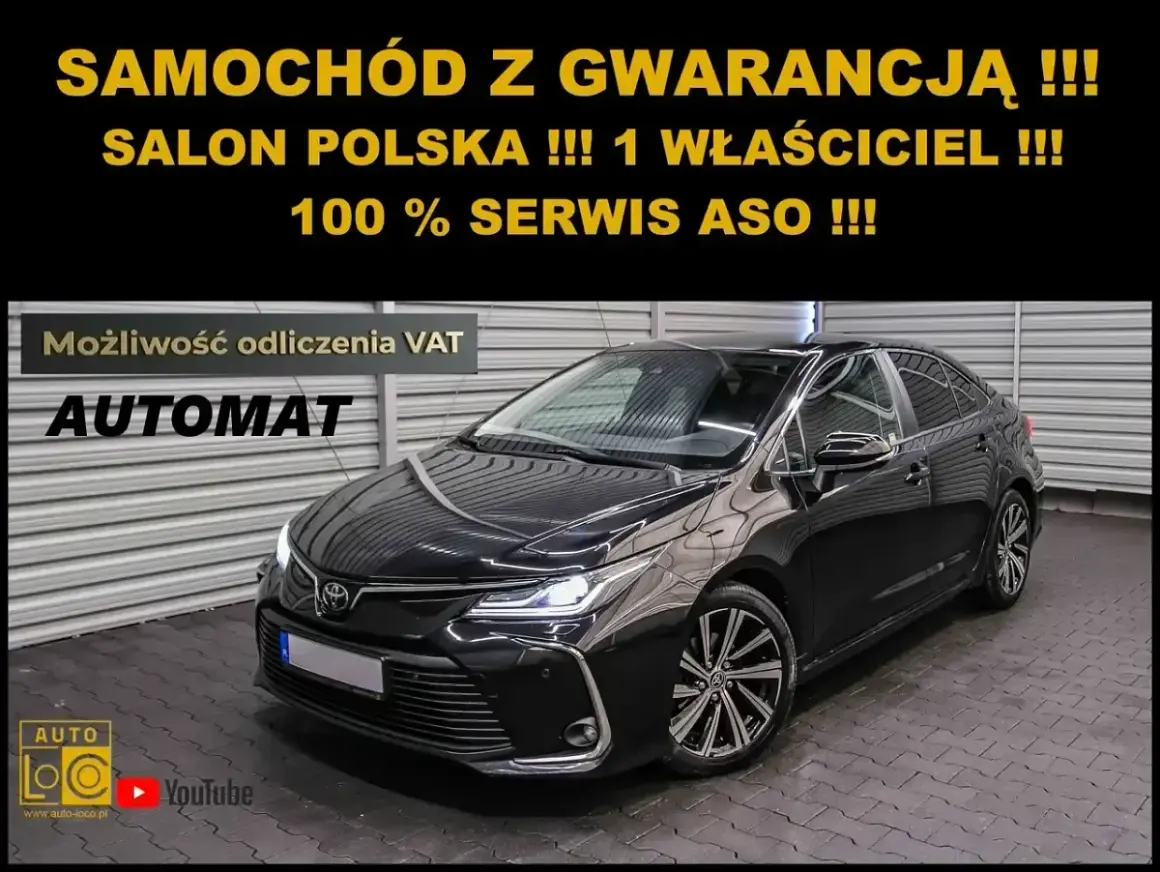 Czarna Toyota Corolla sedan, automat, z polskiego salonu, od 1 właściciela, z gwarancją i pełnym serwisem ASO. Idealna do testu!