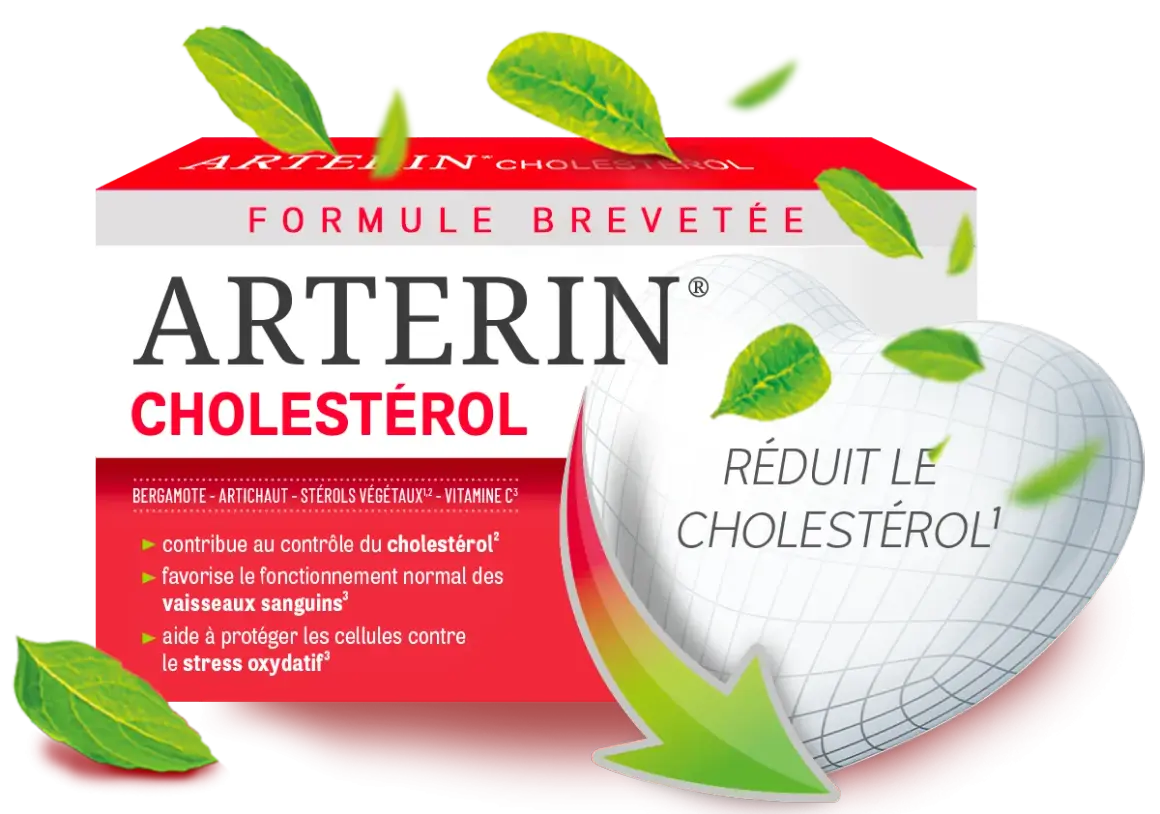 Arterin, une formule brevetée avec vitamine pour baisser le cholestérol. Aide au contrôle du cholestérol et à la protection des cellules.