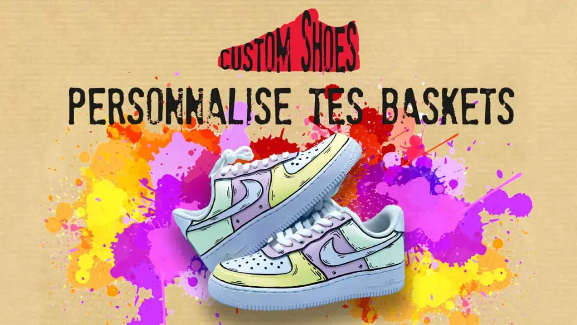 Des baskets personnalisées, aux couleurs vives, prêtes à peindre. Un style unique pour vos pieds.