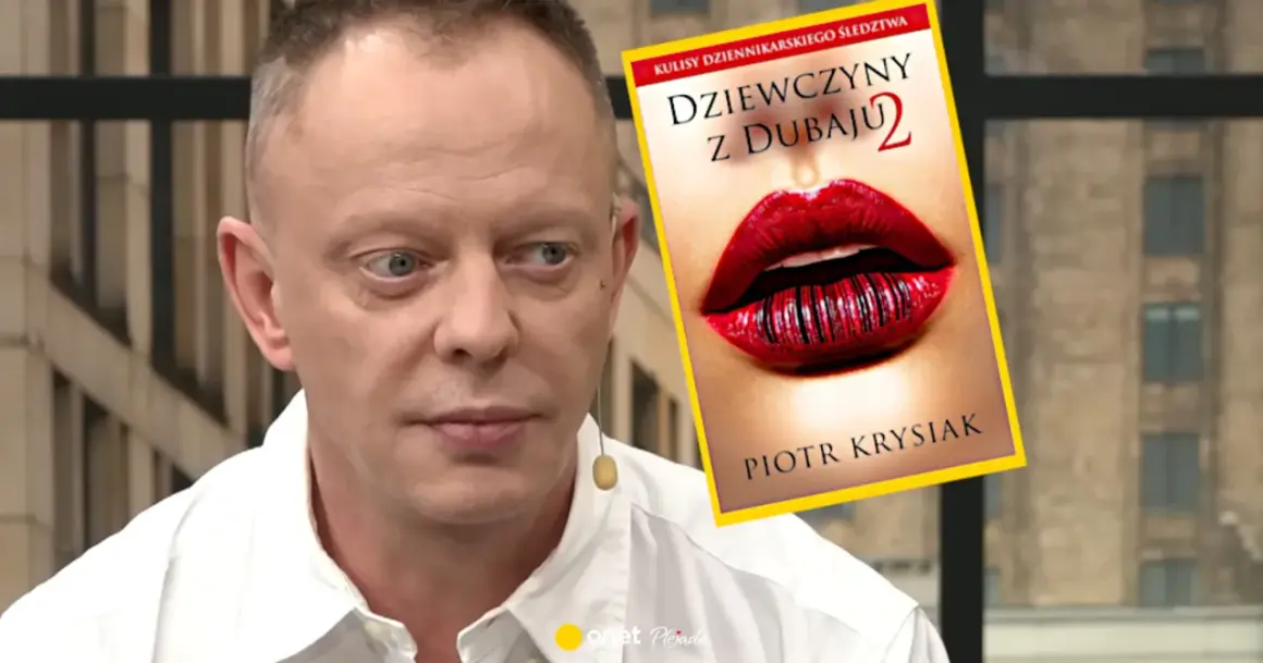 Mężczyzna w białej koszuli obok okładki książki "Dziewczyny z Dubaju 2".