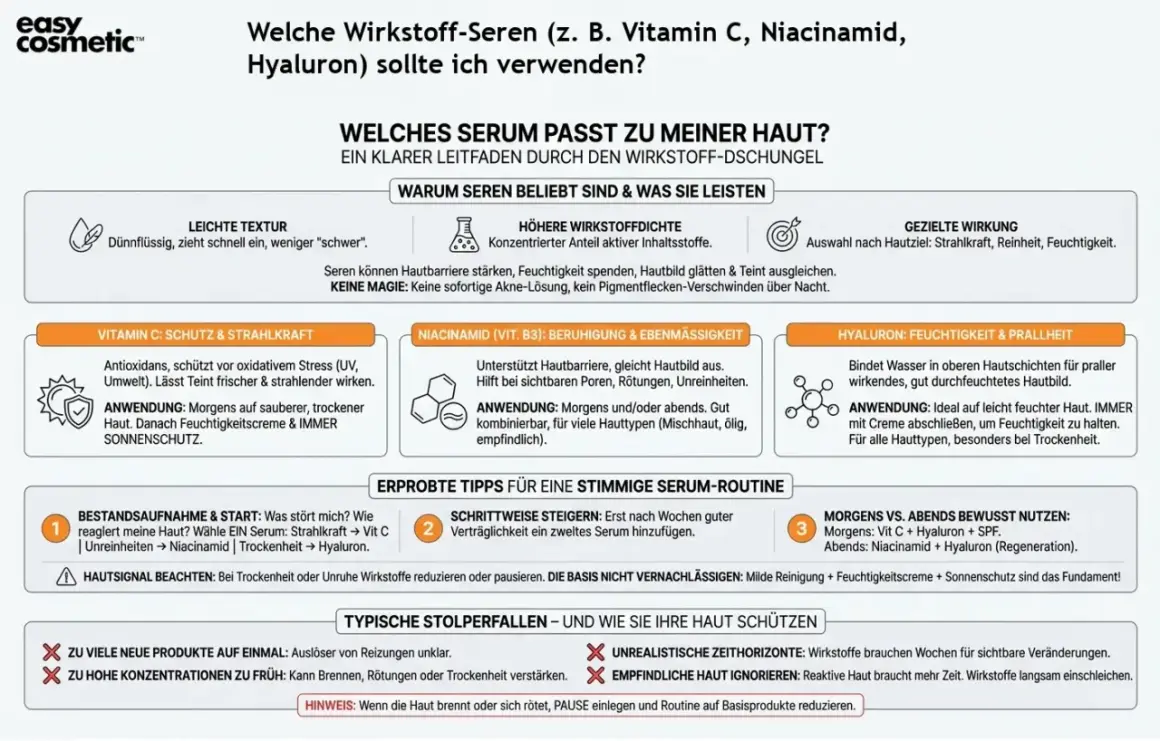 Niacinamid beruhigt & ebnet den Hautton. Morgens/abends anwendbar, gut kombinierbar. Wie oft? Täglich, nach Bedarf.