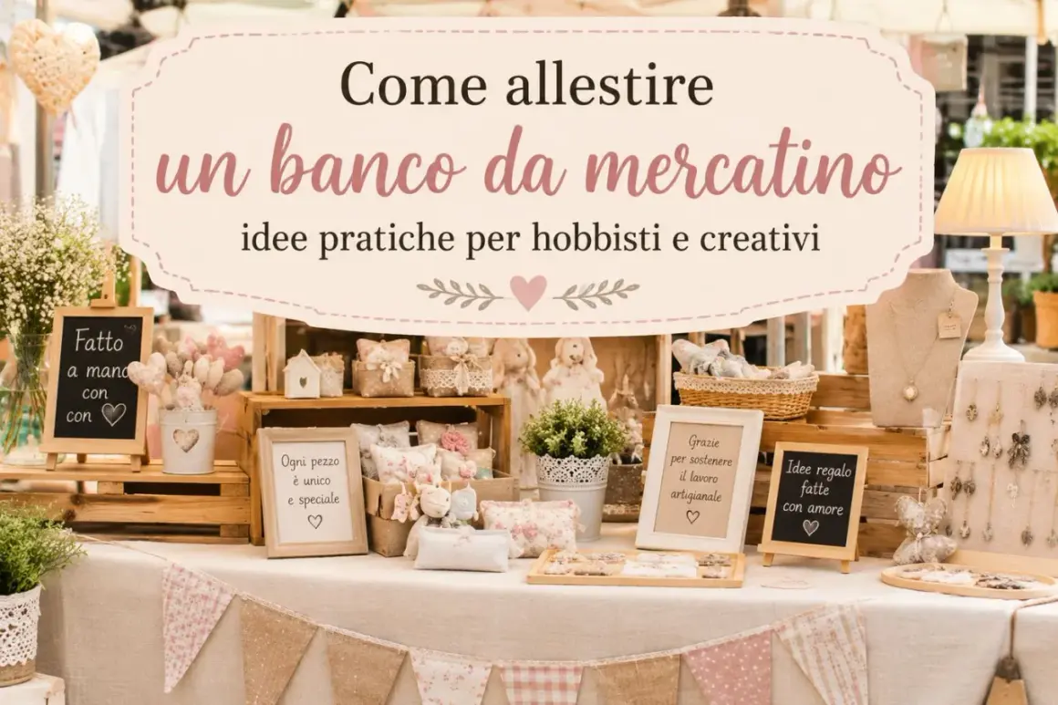 Allestimento banco per mercatini hobbisti: idee creative e artigianali. Oggetti fatti a mano con amore, perfetti per ogni occasione.