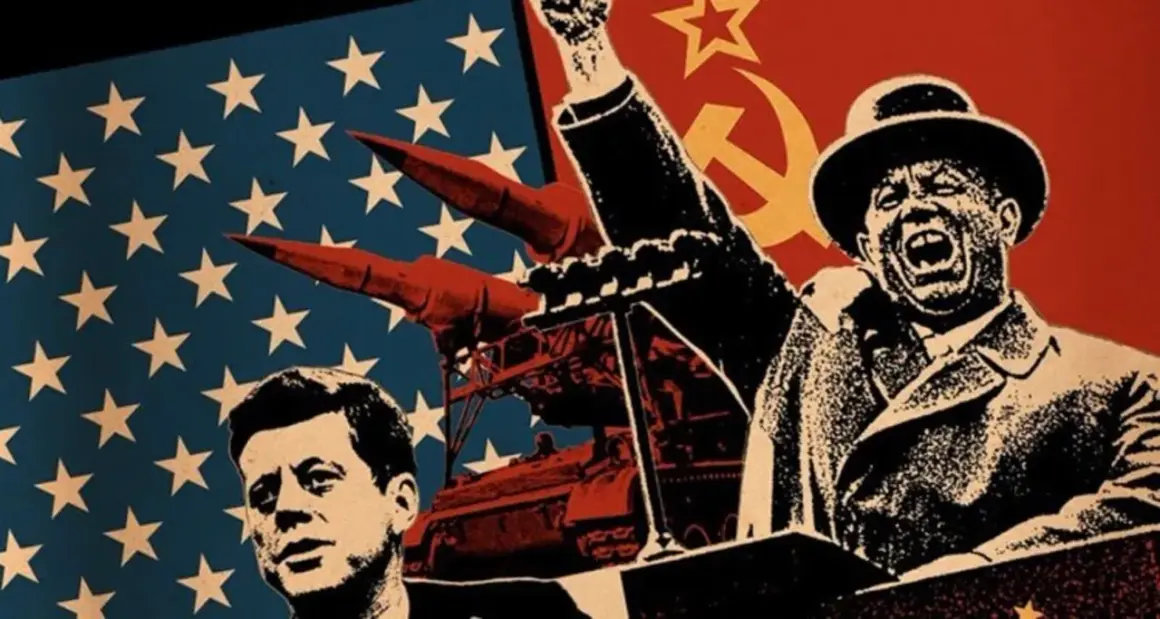 Un collage de propaganda que representa la tensión de que fue la guerra fria: John F. Kennedy, misiles, un tanque y el símbolo soviético.