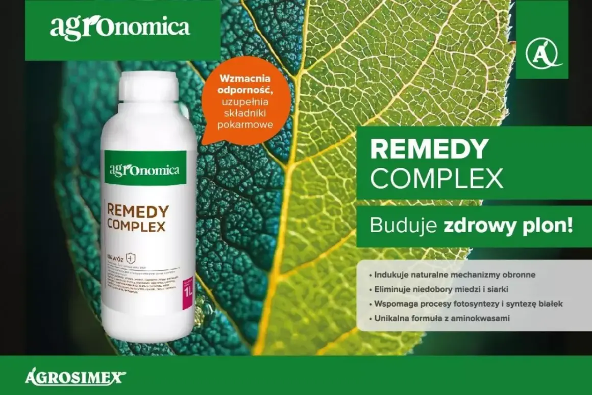 Butelka nawozu Remedy Complex od Agronomica, wspierająca zdrowy pomiot roślin. Wzmacnia odporność i uzupełnia składniki pokarmowe.