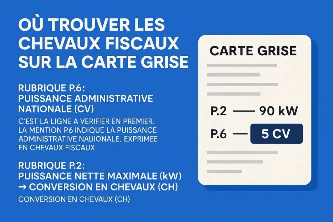 La carte grise indique la puissance administrative (CV) en P.6. Savoir lire ce chiffre est essentiel pour la puissance administrative de votre véhicule.