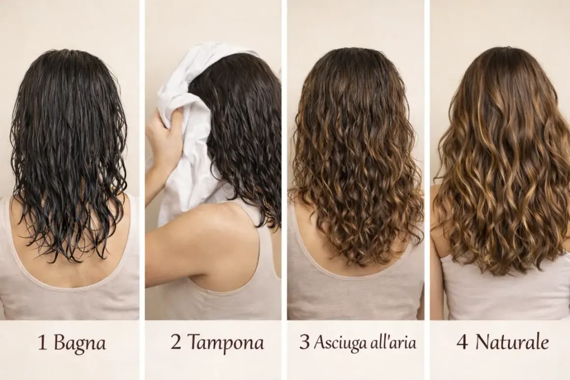 Capelli bagnati, tamponati, asciugati all'aria e infine naturali: scopri come capire che tipo di capelli hai.