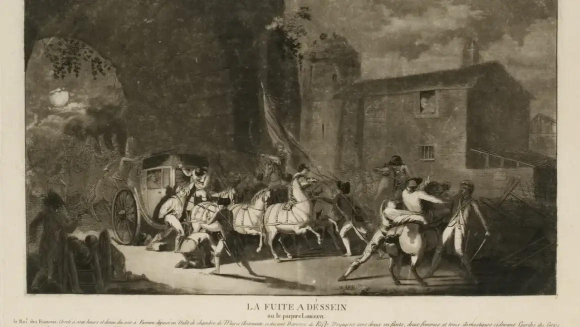 La fuga de Varennes: el rey Luis XVI y su familia son detenidos en su intento de escape nocturno.