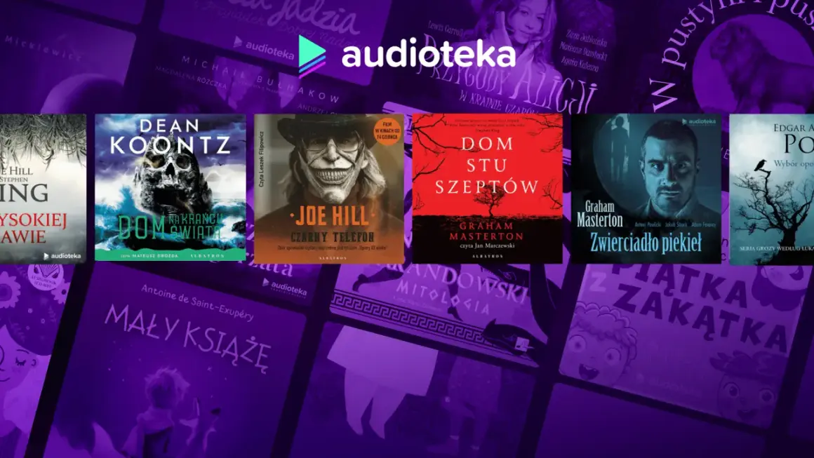 Najstraszniejsze książki horrory na Audiotece: "Dom stu szeptów", "Zwierciadło piekieł", "Czarny telefon" i inne mroczne opowieści.
