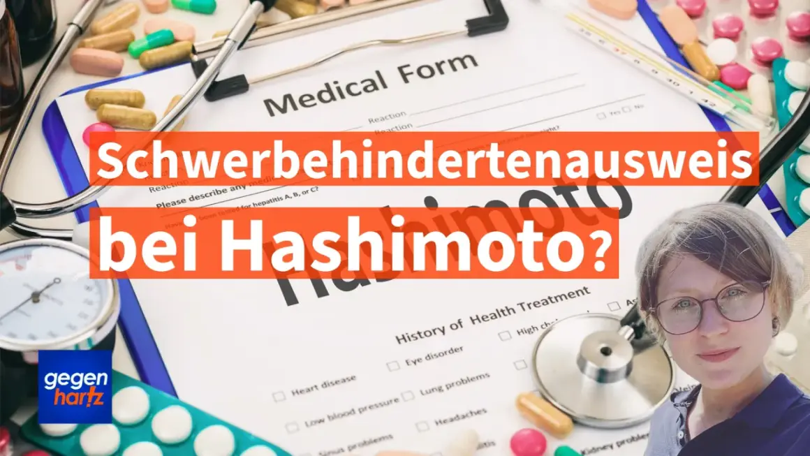 Schwerbehindertenausweis bei Hashimoto? Ein Arztformular, Medikamente und eine Frau mit Brille.