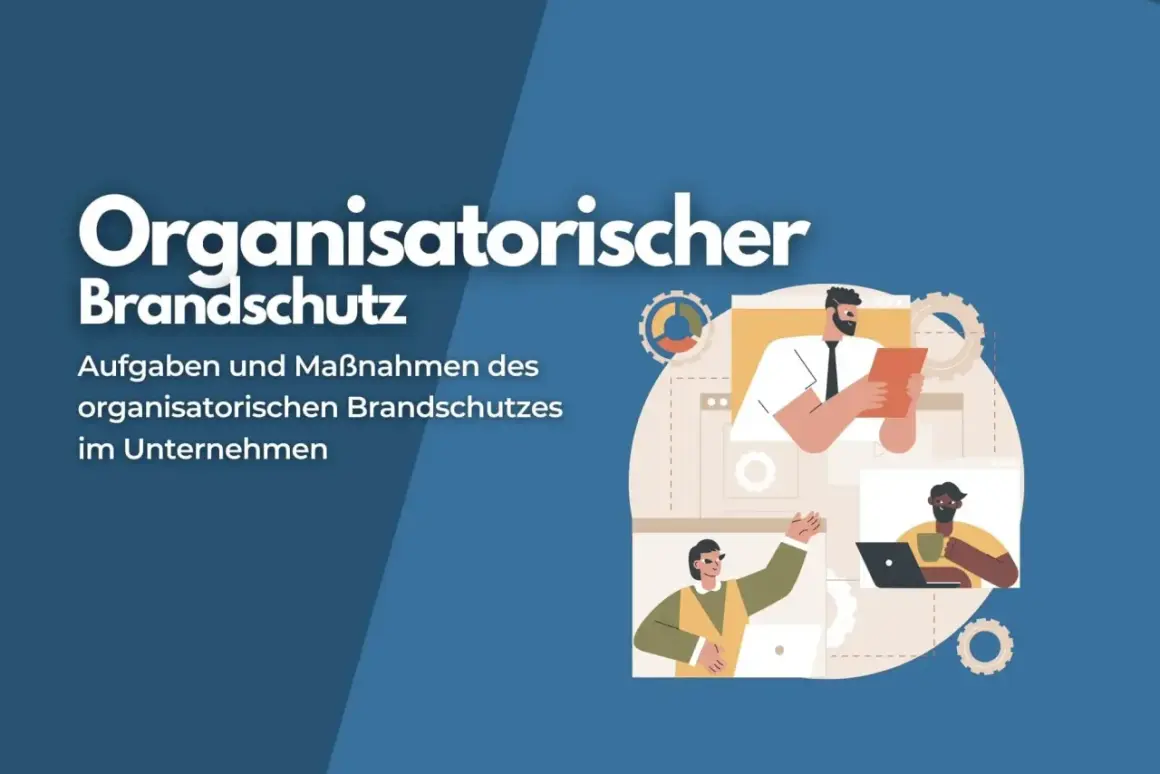 Illustration zeigt, wie eine Sicherheitsfachkraft und ein Sicherheitsbeauftragter organisatorischen Brandschutz planen.