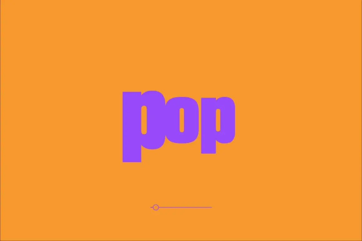 A purple "pop" logo on an orange background, ready to animate in After Effects.