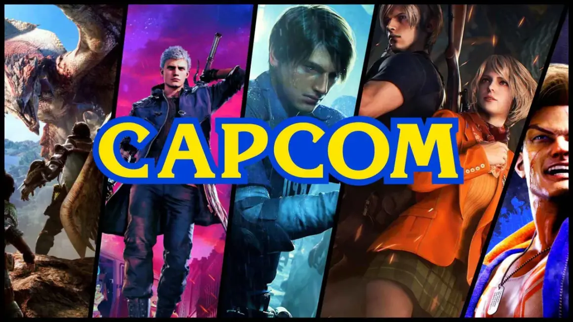 Kolaż postaci z gier Capcom: potwór z Monster Hunter, Nero z Devil May Cry, Leon Kennedy i Ashley Graham z Resident Evil 4, oraz Guile z Street Fighter.