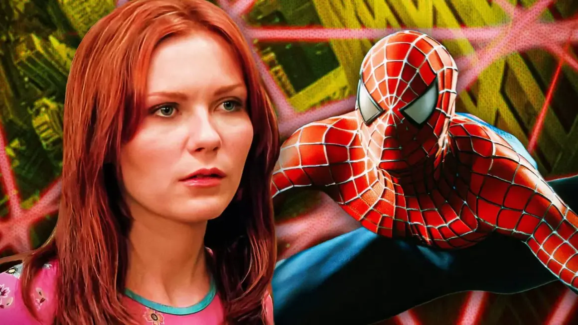 Mary Jane Watson und Spider-Man im Film. Die Besetzung von Spider-Man (Film) zeigt sie im Kampf gegen das Böse.