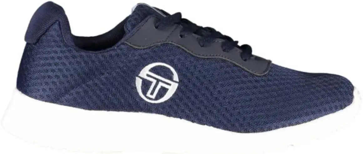 Navy blue Sergio Tacchini men's sneaker with white logo on a white sole.