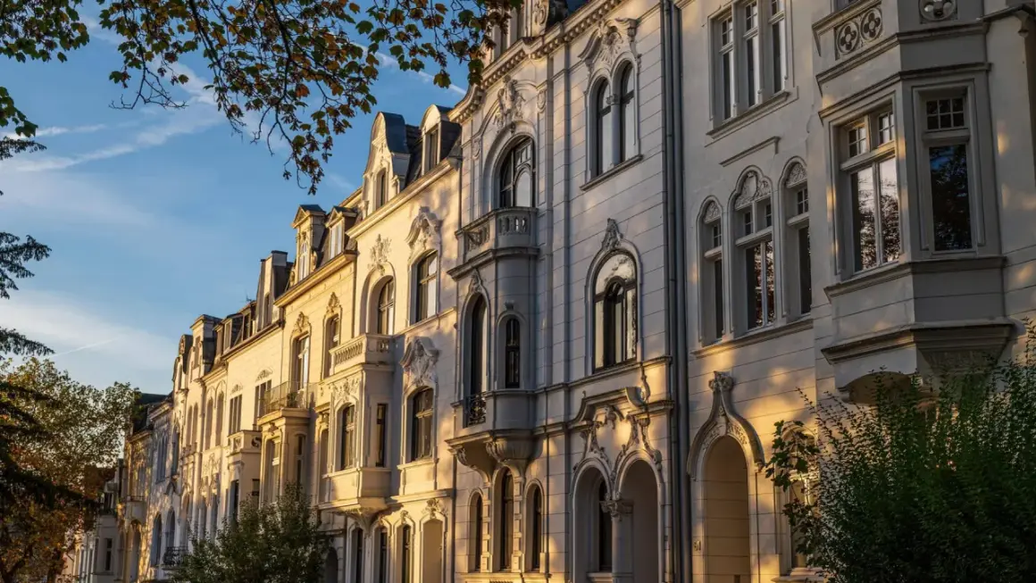 Prachtvolle Jugendstilfassaden im Briller Viertel Wuppertal im warmen Abendlicht.