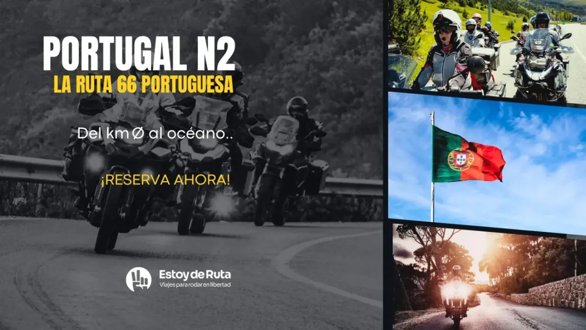 Motociclistas recorren la Portugal N2, la ruta nacional 2, "la ruta 66 portuguesa", del km 0 al océano. ¡Reserva ahora!