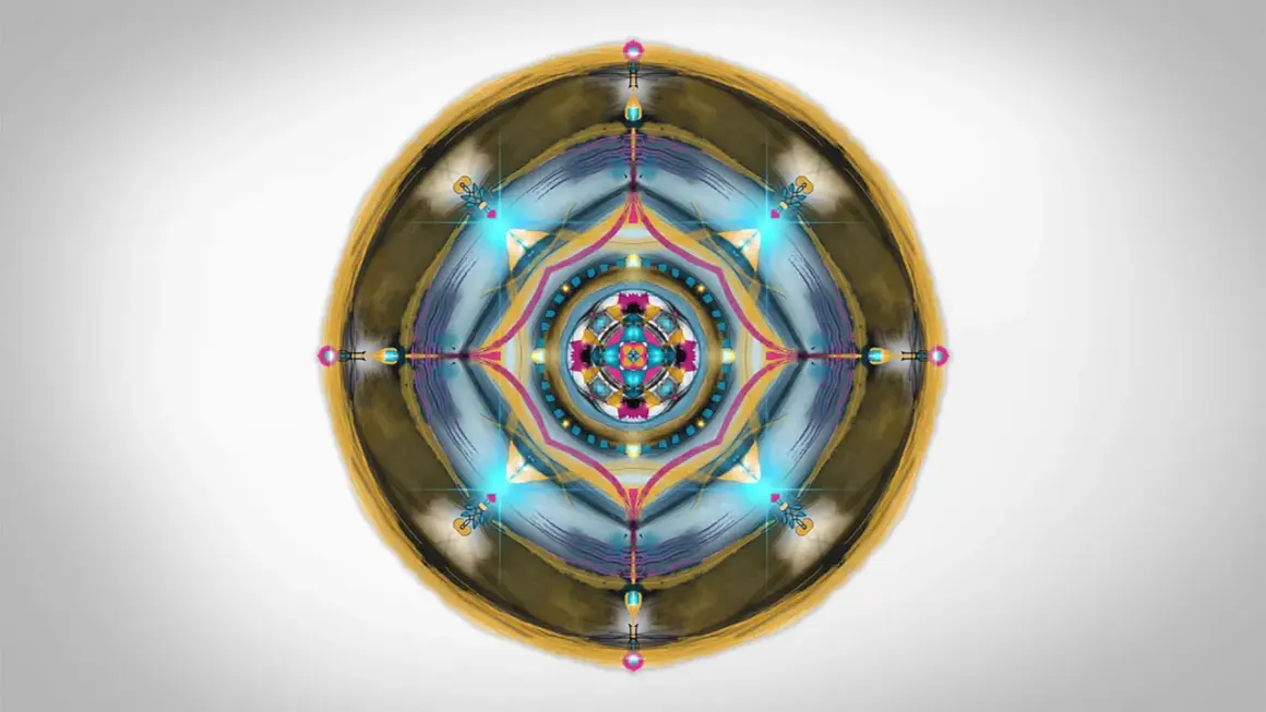 Mandala z neonowymi akcentami i złotą obwódką. Daj mi siłę, abym zmienił to, co zmienić mogę, by odnaleźć spokój.