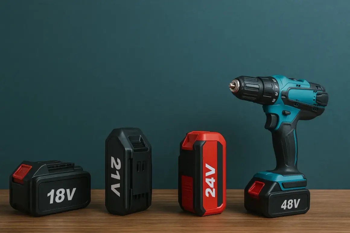 Comparaison des batteries : 18V, 21V, 24V et 48V. La perceuse sans fil est prête à l'emploi.