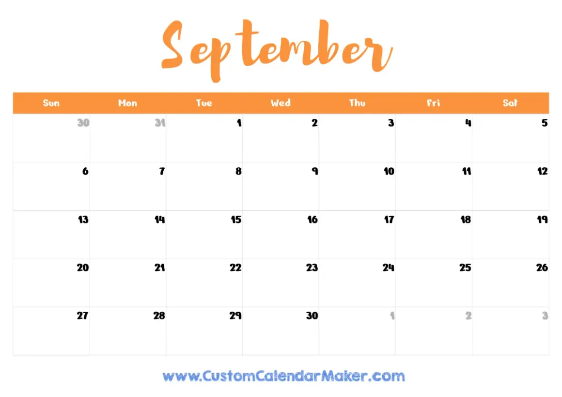 Calendario de septiembre de 2026 con días de la semana y números de fecha.