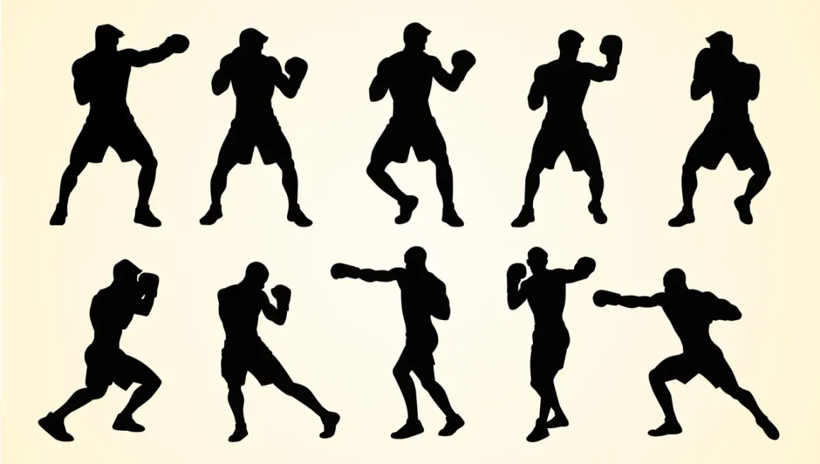 Silhouettes of boxers performing boxing ladder drills, showcasing agility and footwork.