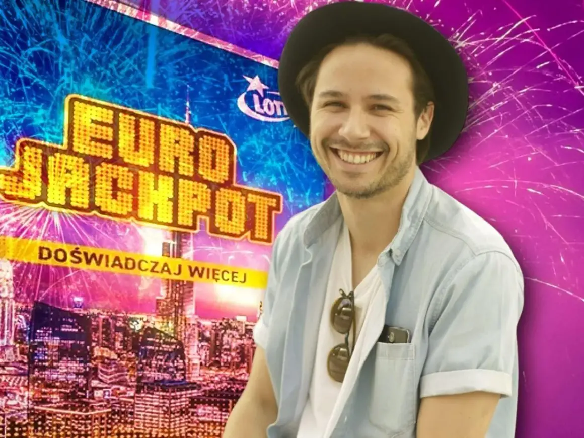 Uśmiechnięty mężczyzna na tle logo Eurojackpot. Jego historia to przestroga: prawdziwa historia polaka który wygrał w eurojackpot i stracił wszystko w rok.