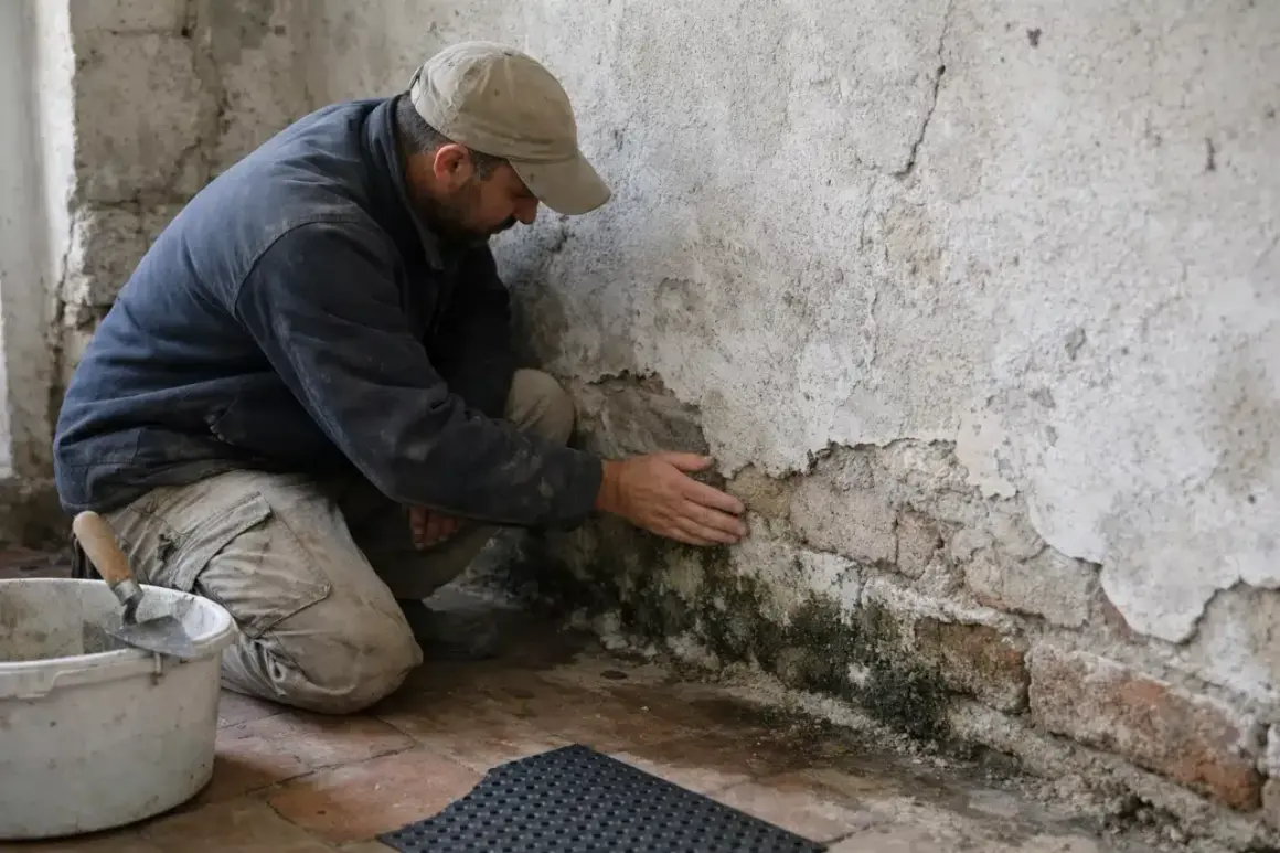 Un homme examine un mur dégradé par l'humidité, signe de condensation dans la maison.