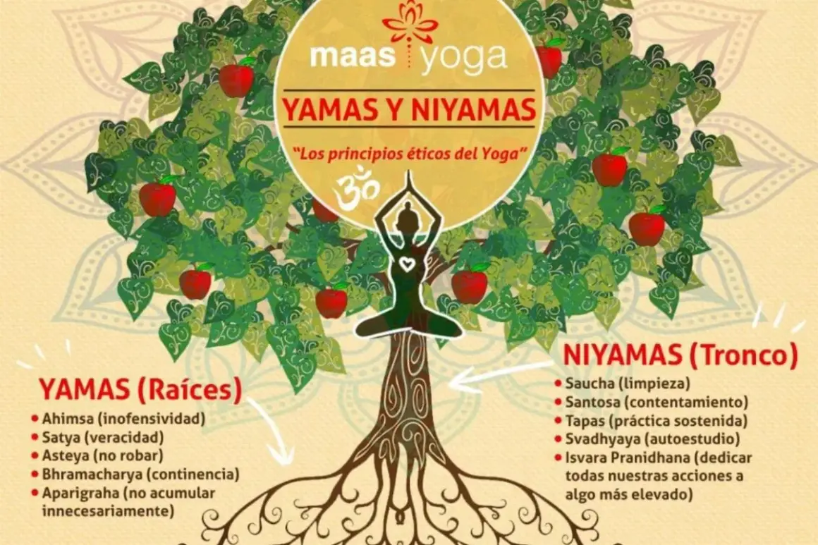 Árbol de la vida del yoga: las raíces son los Yamas (principios éticos) y el tronco los Niyamas.