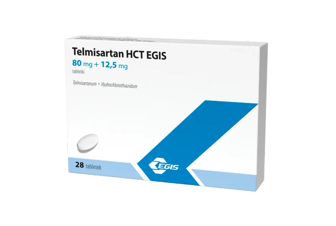 Opakowanie leku Telmisartan HCT Egis 80 mg + 12,5 mg, 28 tabletek. Telmisartan egis wycofany.