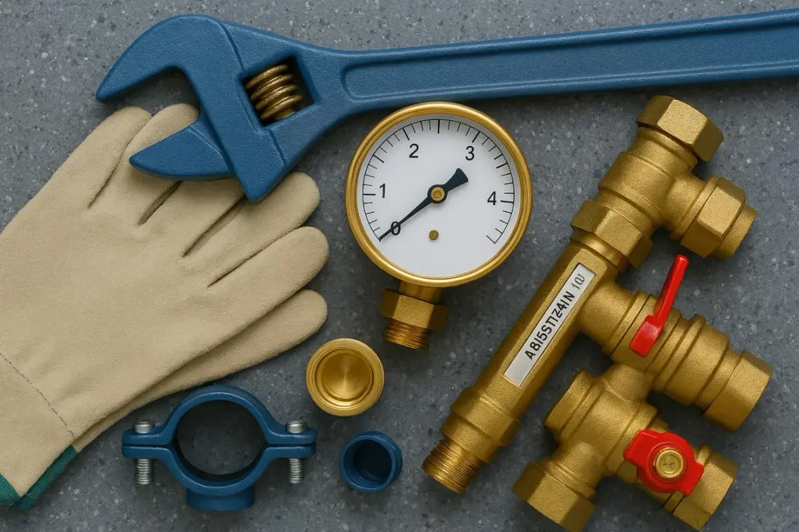 Narzędzia hydrauliczne, manometr i zawory. Rozwiązywanie problemów ze zmiękczaczem wody wymaga odpowiedniego sprzętu.