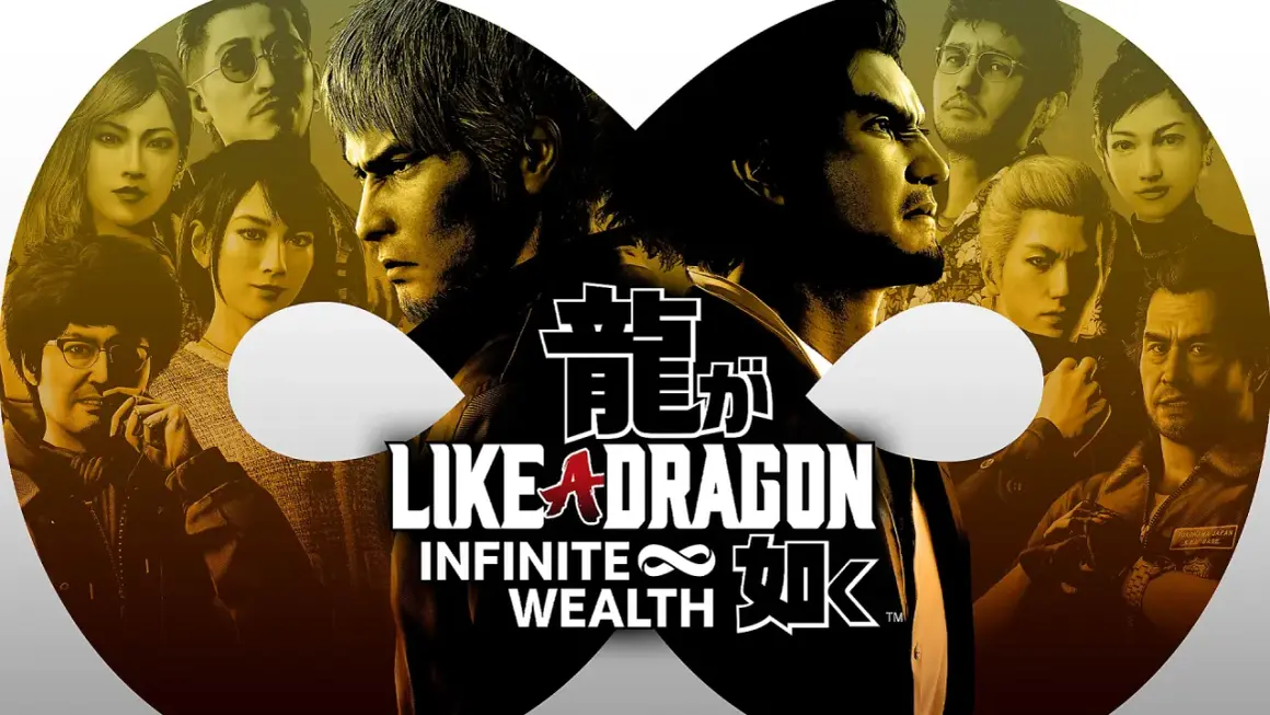 Postacie z gry jrpg "Like a Dragon: Infinite Wealth" na tle.