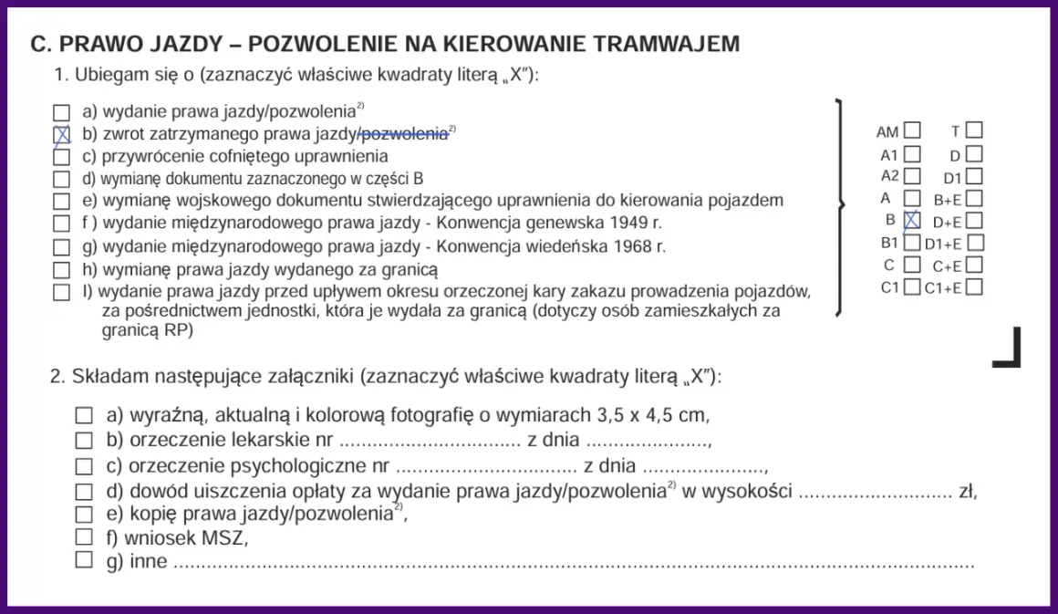 Formularz wniosku o zwrot zatrzymanego prawa jazdy po 3 latach zakazu. Co dalej?