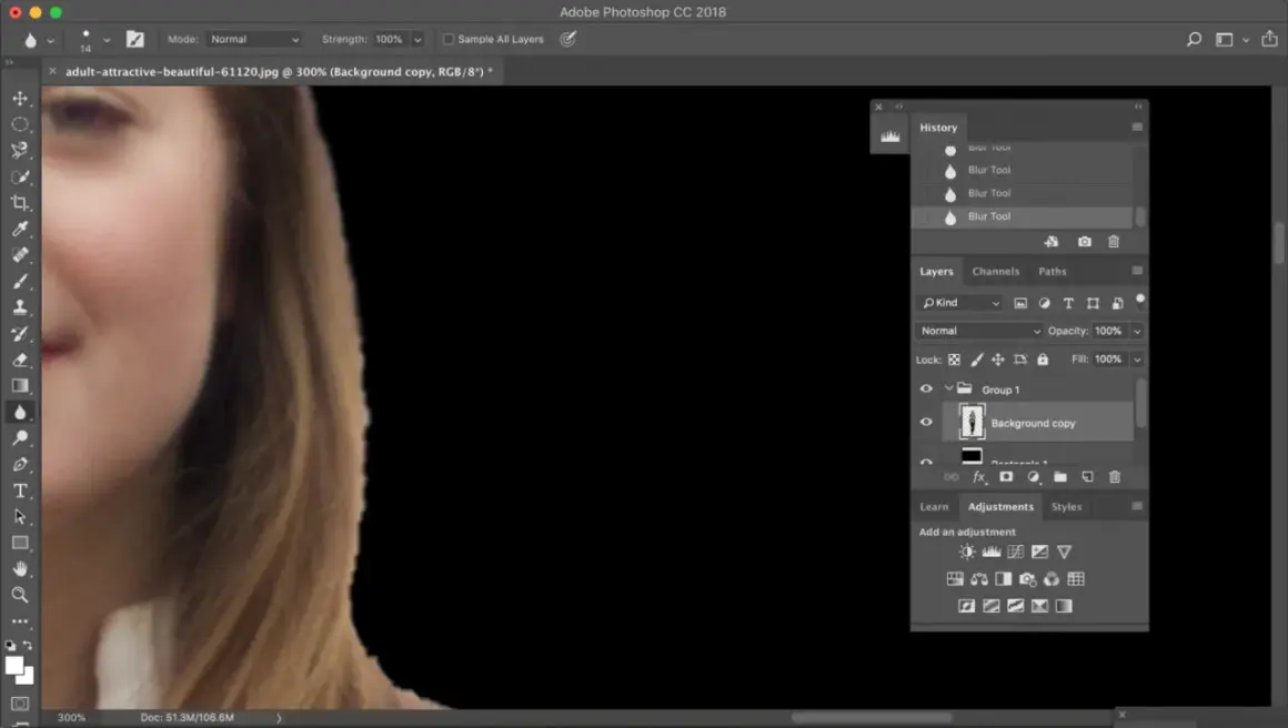 Demonstrates how to cut out an image in Photoshop, showing the Layers panel with a "Background copy" layer selected.