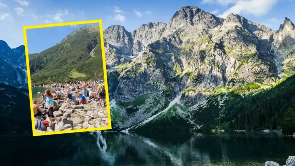 Tłum ludzi nad Morskim Okiem. Ciekawostki o tym miejscu to m.in. jego głębokość i pochodzenie.