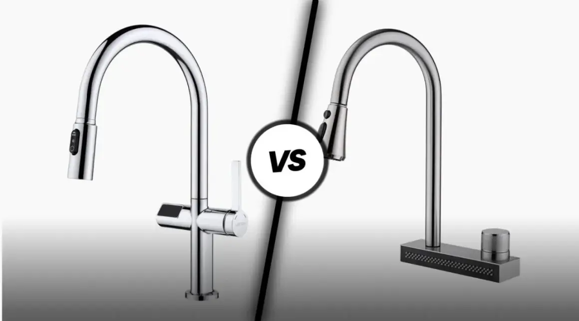 Comparing two kitchen faucets: one sleek chrome, the other a textured brushed nickel. Which finish wins?
