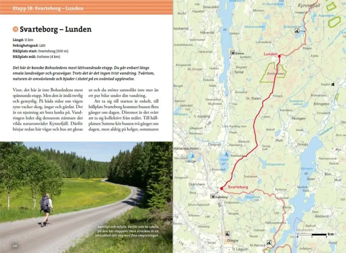 Bohusleden karta visar etapp 18 Svarteborg-Lunden. En vandringsled med vacker natur.