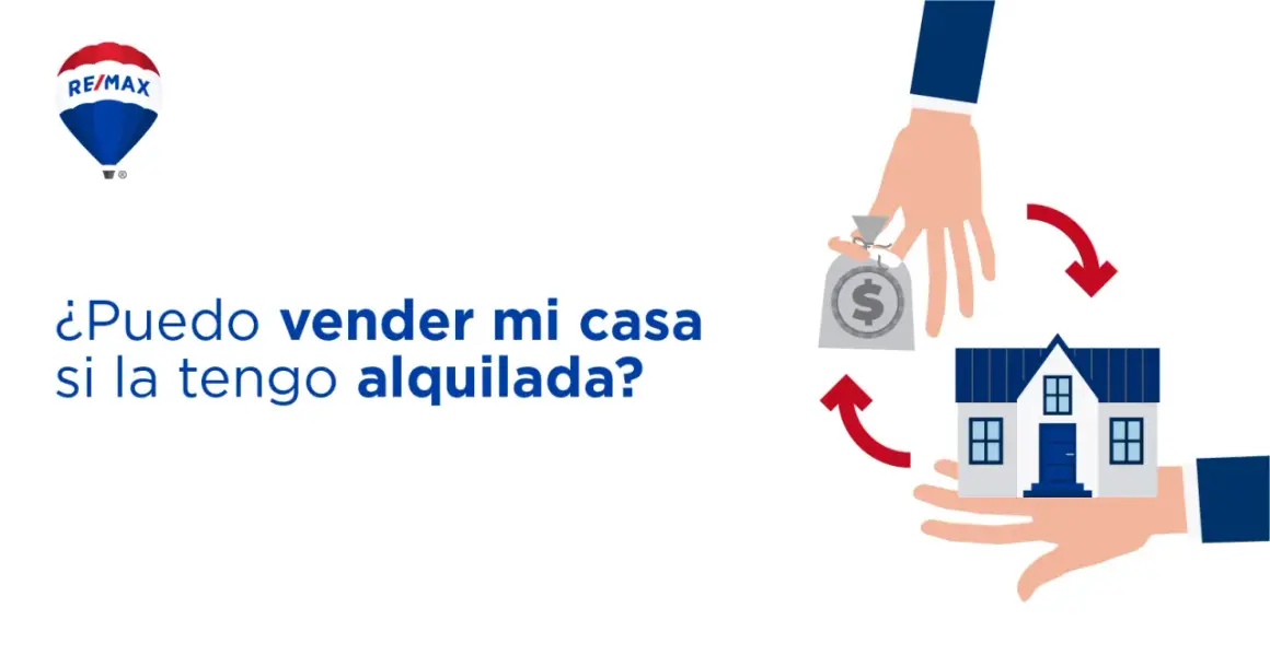 Ilustración sobre derechos del inquilino en caso de venta. Una mano entrega una bolsa de dinero y otra recibe una casa.