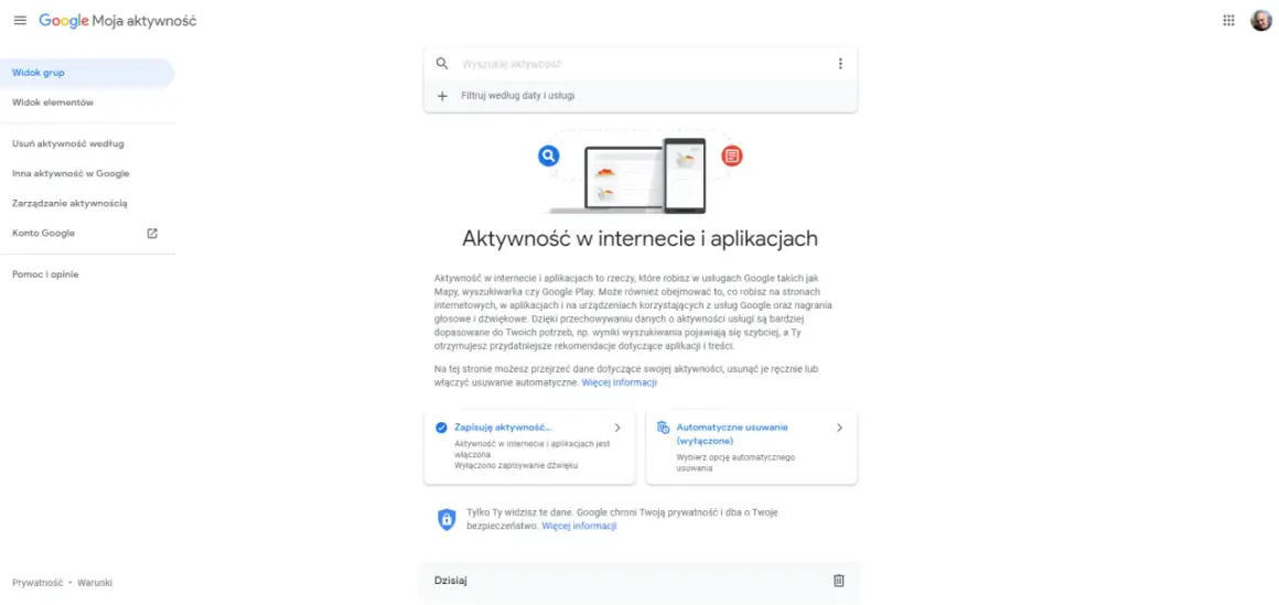 Zarządzaj swoją aktywnością w Google, aby wyczyść historię przeglądania Google. Możesz usuwać wpisy ręcznie lub włączyć automatyczne usuwanie.