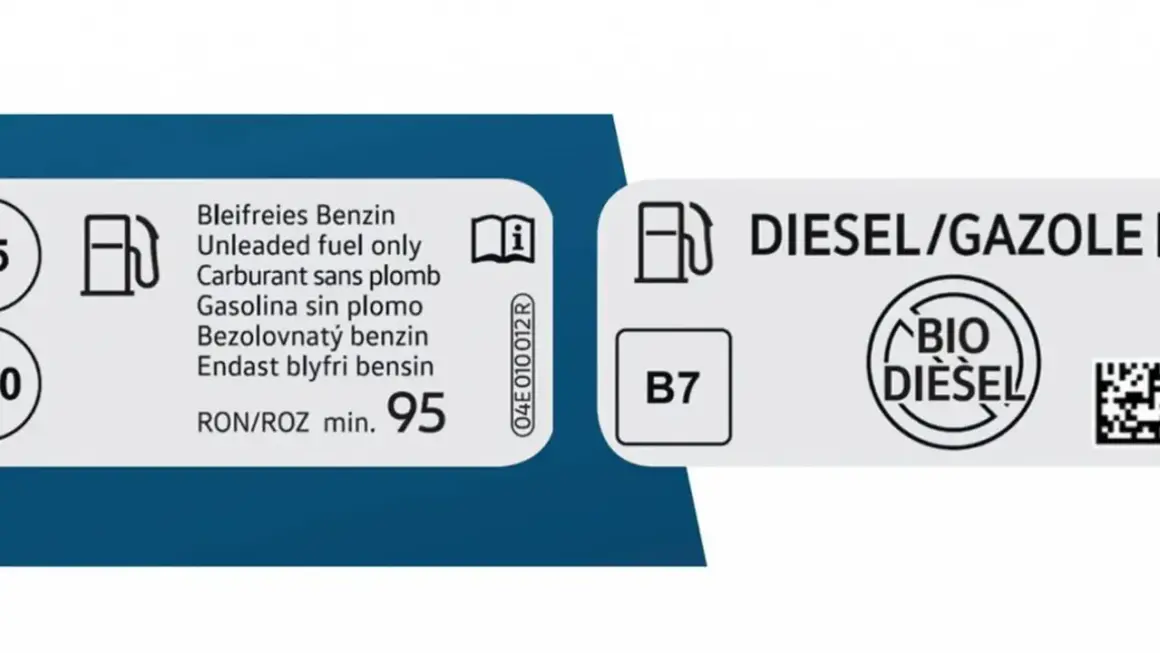 Etiquetas de combustible: las motos 125 usan gasolina sin plomo 95. También se muestra diésel B7 y biodiésel.