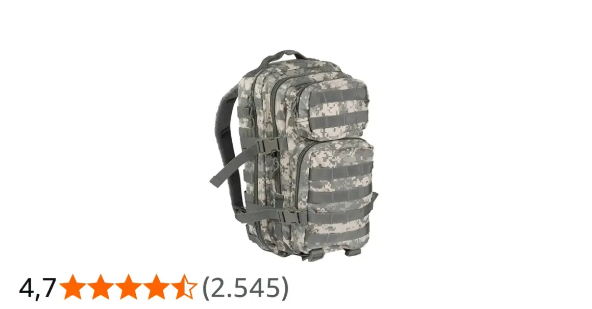 Mochila Miltec 50L con camuflaje digital, ideal para aventuras al aire libre.